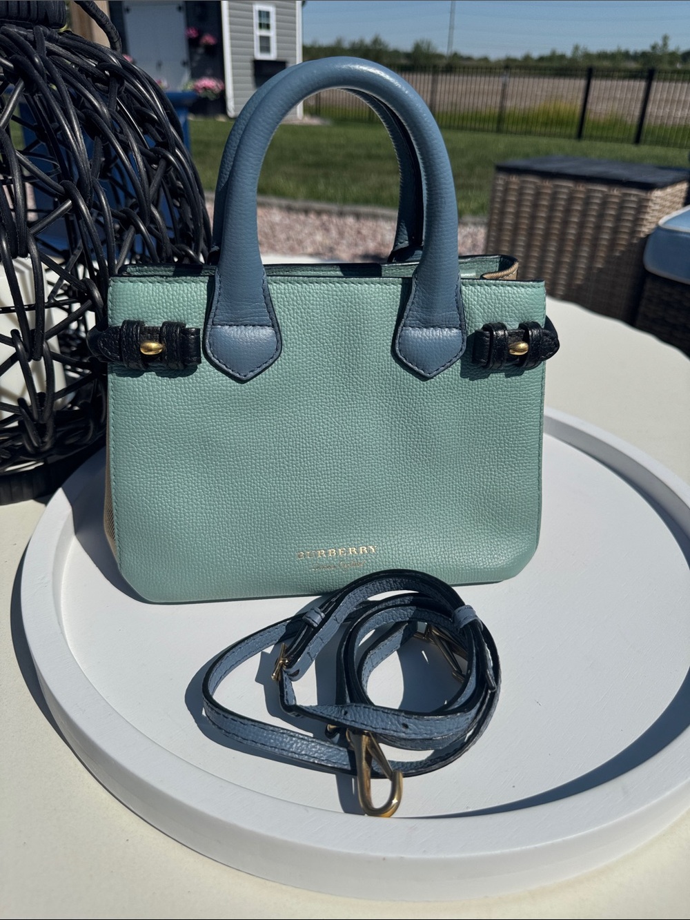 Burberry Mint Green and Blue Mini Leather Tote